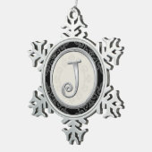 Stijlvol Silver Monogram J Kerstmis Tin Sneeuwvlok Ornament (Rechts)