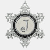 Stijlvol Silver Monogram J Kerstmis Tin Sneeuwvlok Ornament (Voorkant)
