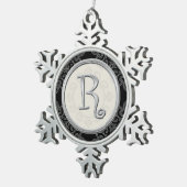 Stijlvol Silver Monogram R Kerstmis Tin Sneeuwvlok Ornament (Rechts)