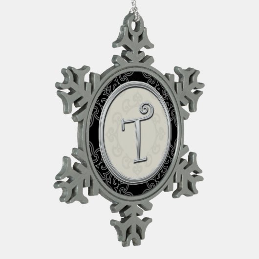 Stijlvol Silver Monogram T Kerstmis Tin Sneeuwvlok Ornament (Links)