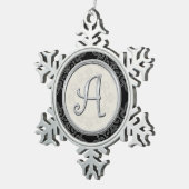 Stijlvol Silver Monogram voor Kerstmis Tin Sneeuwvlok Ornament (Rechts)