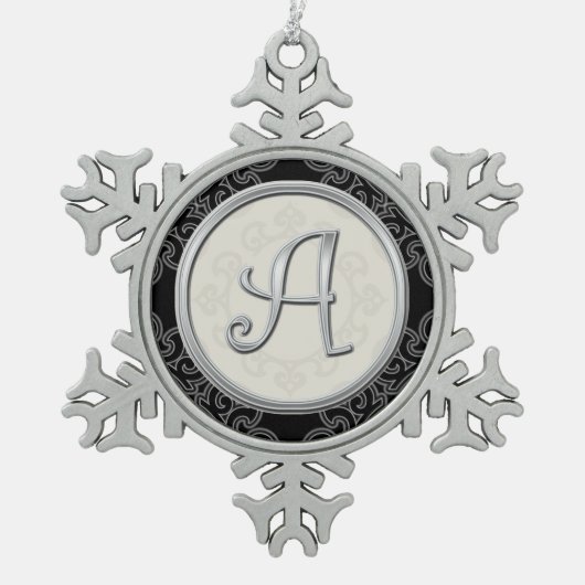 Stijlvol Silver Monogram voor Kerstmis Tin Sneeuwvlok Ornament (Voorkant)