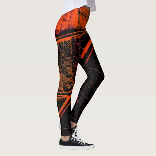 Stijlvol Sinaasappel Black Leaf Leggings (Rechts)
