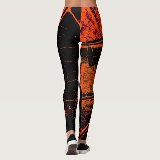 Stijlvol Sinaasappel Black Leaf Leggings (Achterkant)