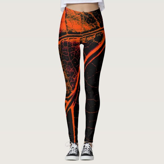 Stijlvol Sinaasappel Black Leaf Leggings (Voorkant)