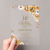 Stijlvol Sinaasappel Bloemen 18e Verjaardagsfeest Acryl Uitnodigingen (Insitu (Draagbaar))