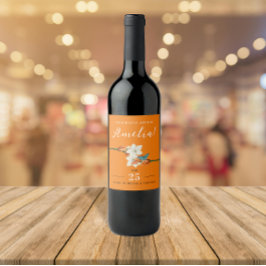 Stijlvol Sinaasappel Lily Retro Jubileum Bloemen Wijn Etiket