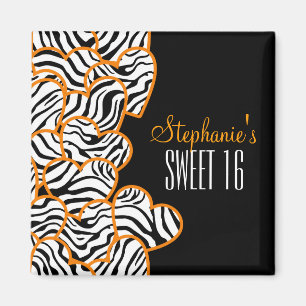 Stijlvol Sinaasappel Sweet 16 Zebra Heart Design N Magneet