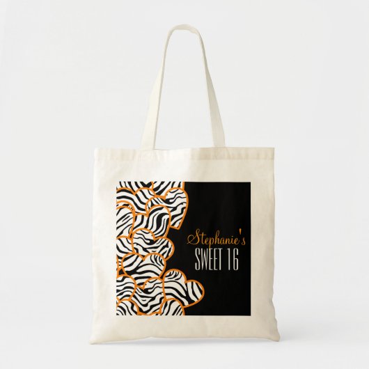 Stijlvol Sinaasappel Sweet 16 Zebra Heart Design N Tote Bag (Voorkant)