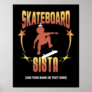 Stijlvol SKATEBOARD SISTA Afro Skateboarden op maa Poster