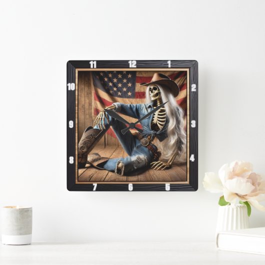 Stijlvol skelet in Westerne kleding Amerikaanse vl Vierkante Klok (Huis)