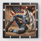 Stijlvol skelet in Westerne kleding Amerikaanse vl Vierkante Klok (Voorkant)