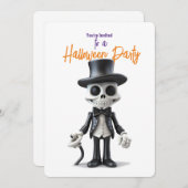 STIJLVOL SKELET IN ZWART PAK HALLOWEEN PARTY KAART (Voorkant / Achterkant)