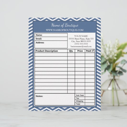 Stijlvol Slate Blue Chevron Beauty Salon-bestelfor Briefhoofd Ontwerp (Staand voorkant)