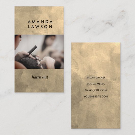 Stijlvol snijhaar | Goud Waterverf Textuur Visitekaartje (Voorkant / Achterkant)