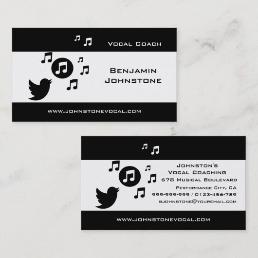 Stijlvol Songbird Black en White Personalized Visitekaartje (Voorkant / Achterkant)