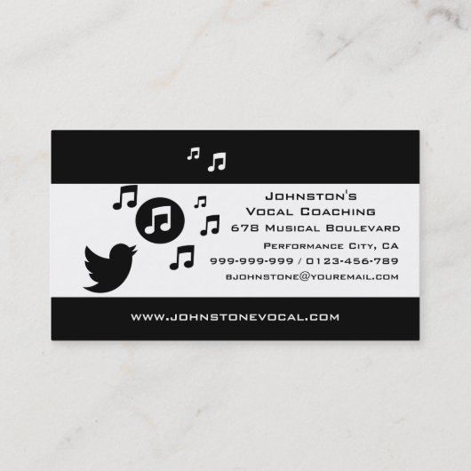 Stijlvol Songbird Black en White Personalized Visitekaartje (Achterkant)