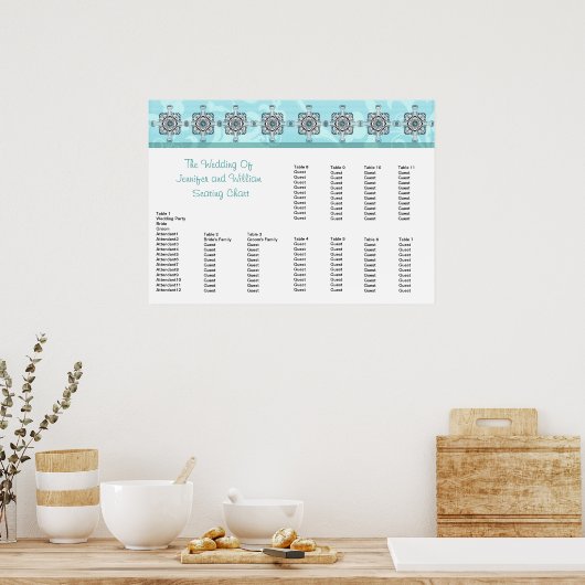 Stijlvol Southwest Turquoise Wedding Seating Chart Poster (Keuken)