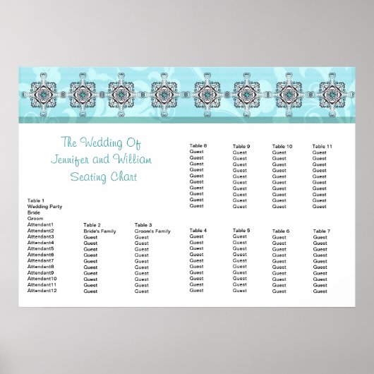 Stijlvol Southwest Turquoise Wedding Seating Chart Poster (Voorkant)
