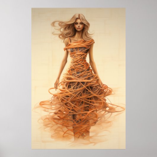 Stijlvol Spaghetti Mode Design Sketch Poster - H (Voorkant)