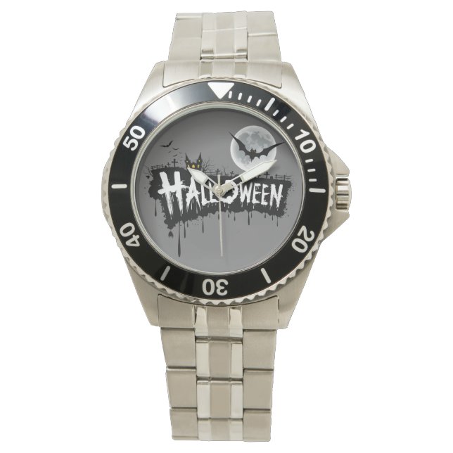 Stijlvol Spooky: Halloween roestvrij staal Horloge (Voorkant)