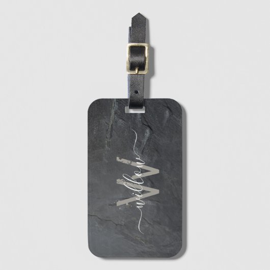 Stijlvol Steenkoolmonogram voor Stedenstonk Bagagelabel (Voorkant (verticaal))