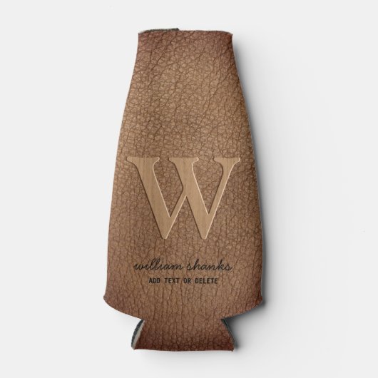 Stijlvol, stijlvol, leder zwart goudmonogram flesjeskoeler (Voorkant)