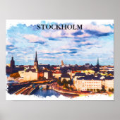 Stijlvol Stockholm Zweden Panorama City Uitzicht Poster (Voorkant)