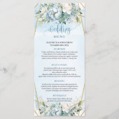 Stijlvol Stofblauw Eucalyptusbladeren Trouwmenu Menu (Voorkant)
