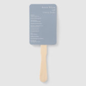 Stijlvol stoffig blauw modern huwelijksprogramma handwaaier (Voorkant)