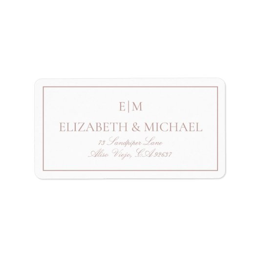 Stijlvol stoffig Roos Monogram Bruiloft Retouradre Etiket (Voorkant)