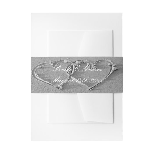 Stijlvol strand bruiloft hart in het zand tekening uitnodigingen wikkel (Voorkant Voorbeeld)