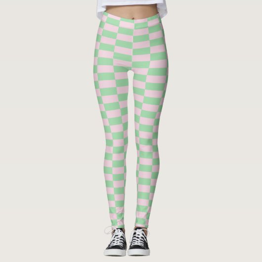 Stijlvol strepenpatroon roze groen leggings (Voorkant)
