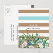 Stijlvol Tan en Aqua Floral en Stripes Dank u Briefkaart (Voorkant / Achterkant)