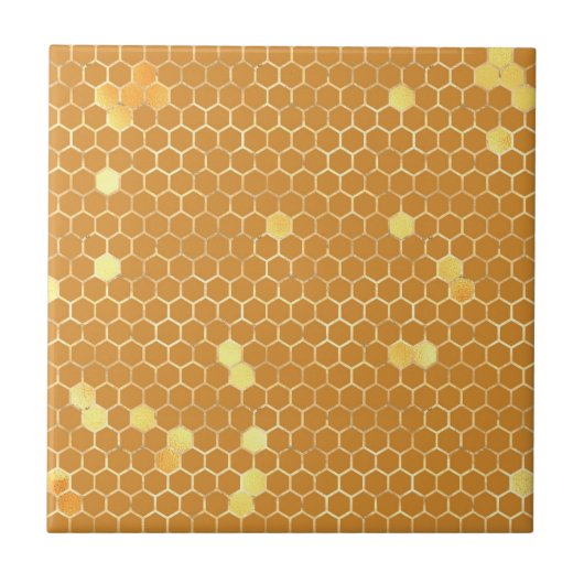 Stijlvol Tan Gold Honeycomb Tegeltje (Voorkant)