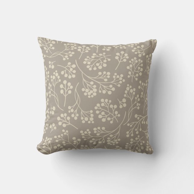 Stijlvol Taupe Floral Pattern Modern Farmhouse Kussen (Voorkant)
