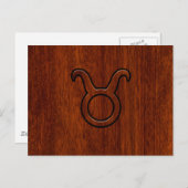 Stijlvol Taurus Zodiac-teken op Mahogany, zoals af Briefkaart (Voorkant / Achterkant)