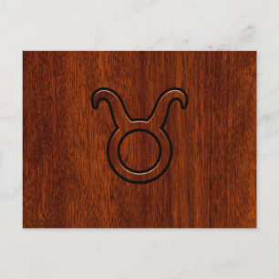 Stijlvol Taurus Zodiac-teken op Mahogany, zoals af Briefkaart