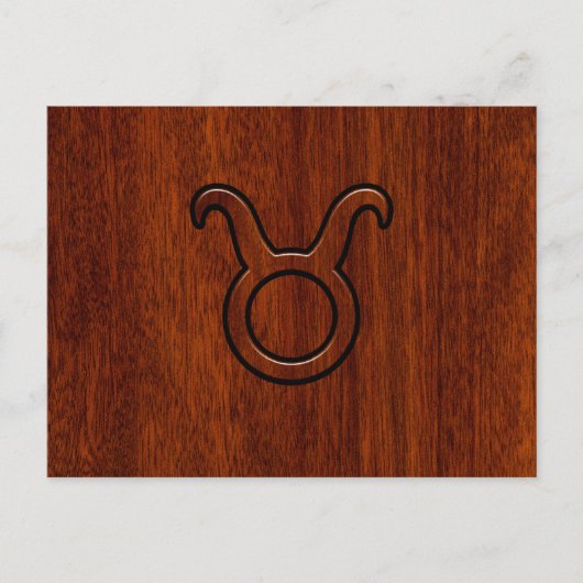 Stijlvol Taurus Zodiac-teken op Mahogany, zoals af Briefkaart (Voorkant)