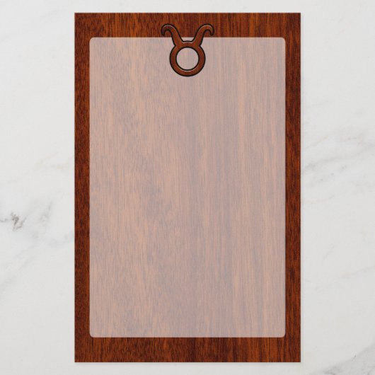 Stijlvol Taurus Zodiac-teken op Mahogany, zoals af Briefpapier (Voorkant)