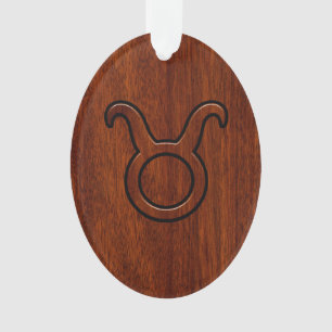 Stijlvol Taurus Zodiac-teken op Mahogany, zoals af Ornament