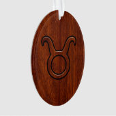 Stijlvol Taurus Zodiac-teken op Mahogany, zoals af Ornament (voorkant)