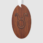 Stijlvol Taurus Zodiac-teken op Mahogany, zoals af Ornament (voorkant)