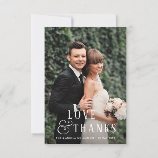 Stijlvol tekstbruin en bruidegom fotobedekking bru bedankkaart (Voorkant)