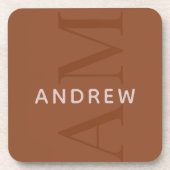 Stijlvol terracotta bruin monogram met naam bier onderzetter (Voorkant)