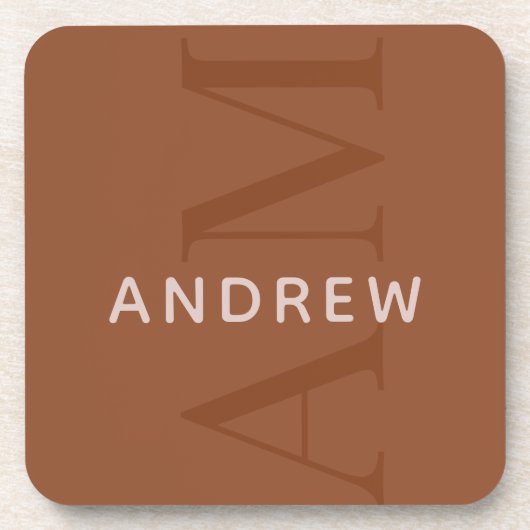 Stijlvol terracotta bruin monogram met naam bier onderzetter (Voorkant)