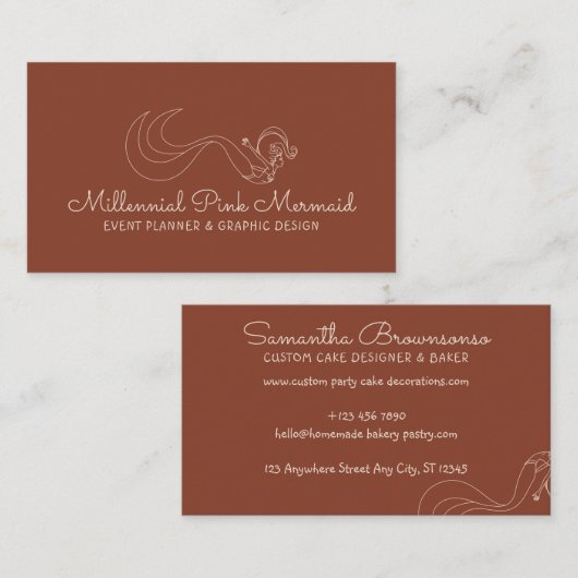 Stijlvol Terracotta Nautical Entertainer Mermaid Visitekaartje (Voorkant / Achterkant)