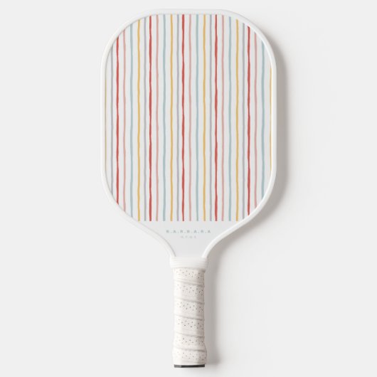 Stijlvol Terug naar Schoolkleurige Stripes Monogra Pickleball Paddle (Voorkant)
