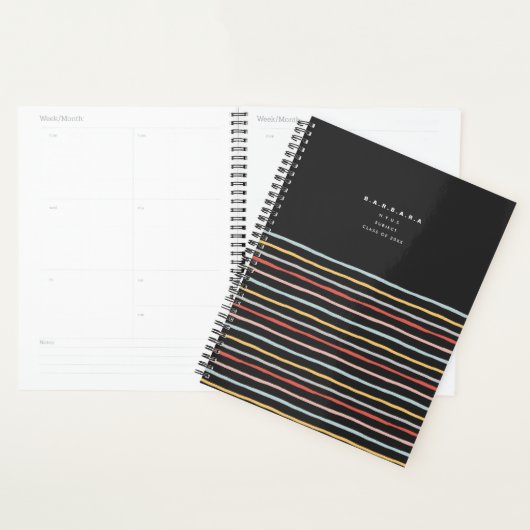 Stijlvol Terug naar Schoolkleurige Stripes Monogra Planner (Display)