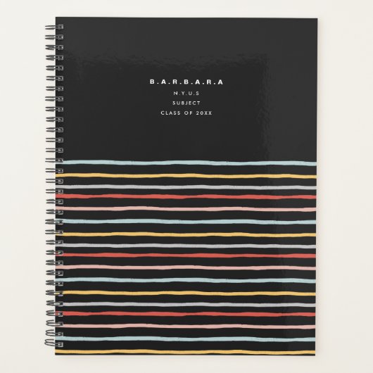 Stijlvol Terug naar Schoolkleurige Stripes Monogra Planner (Voorkant)